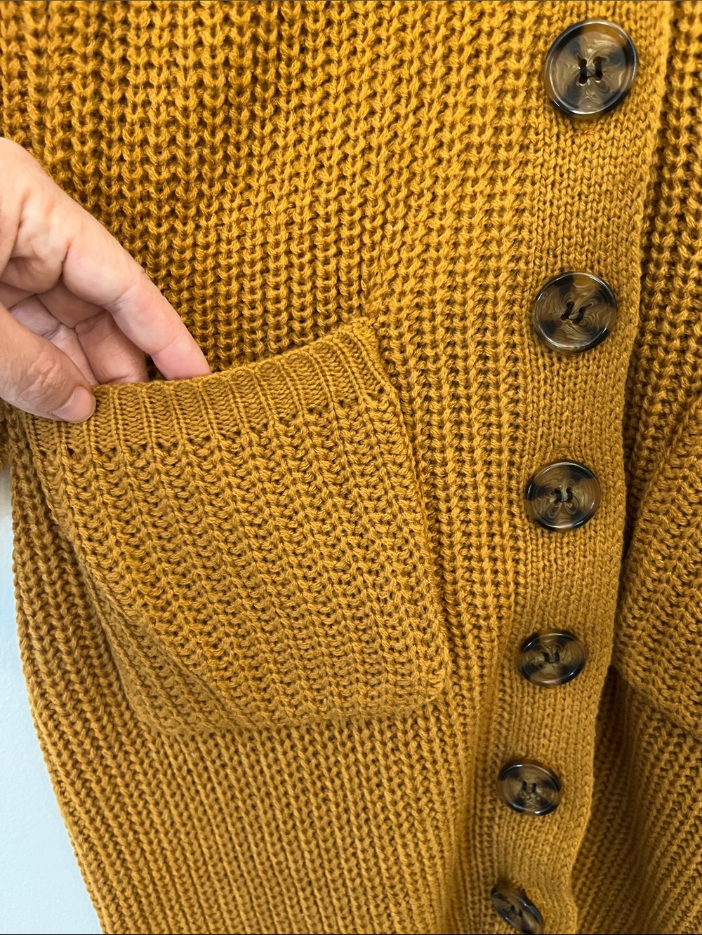 Olive & Oak Mustard Cable-Sleeve Button Cardigan - Picture 3 of 5